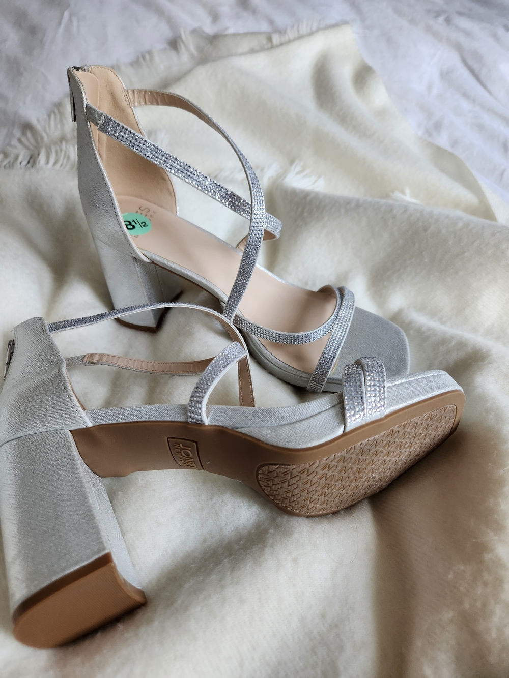 Jones New York Silver Strappy Block Heel Sandals
